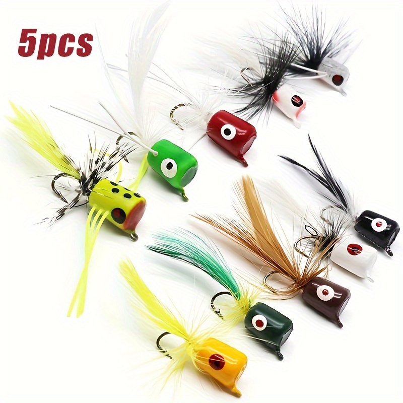 

5pcs Fly Fishing Popper , Bionic Fishing Bait With Sharp Hook, Fishing Accessories For Bass Panfish Bluegill Crappie Sunfish Trout Salmon