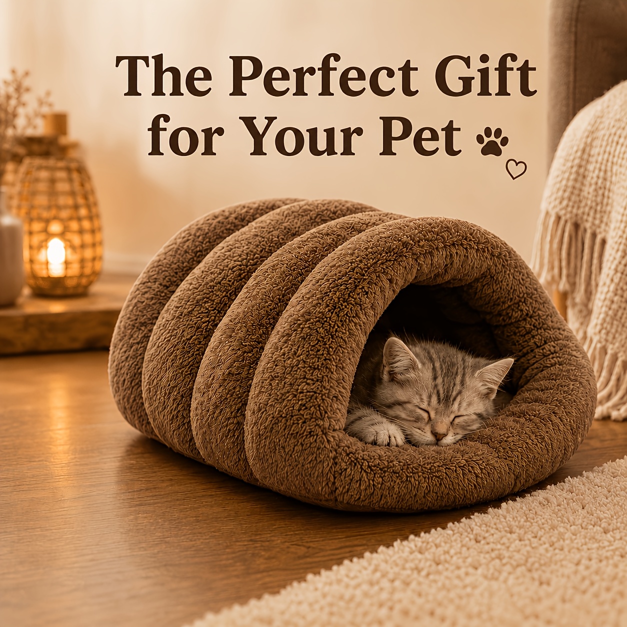 TEMU Winter Warm Semi-enclosed Cat Bed, Thickened Autumn/winter Pet Sleeping Bag, Cat Tunnel Bed, Soft Long Plush Cat Cave, Universal Foldable Cat