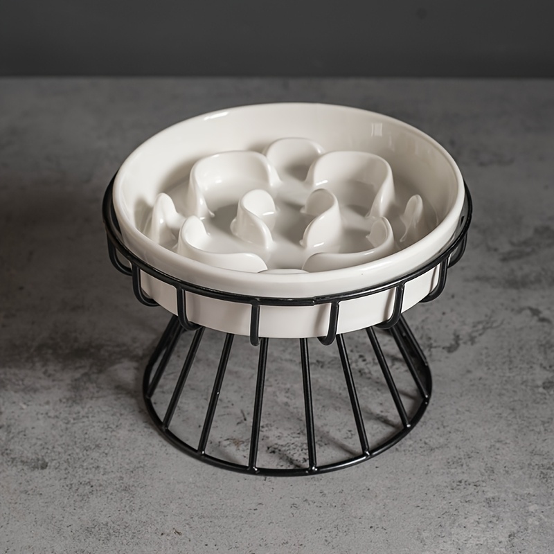 2pcs Set (1pc Shelf + 1pc Bowl) Ceramic Cat High Platform Bowls, Slow Feeder Pet Dish With Anti-tip Design, Elevated Neck Relief For Dry Food, Snacks, And Wet Canned Food, Suitable For Cats And Dogs