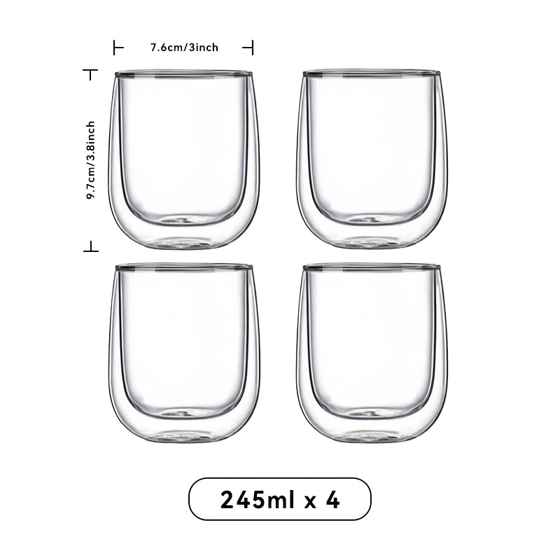 TEMU 2/4/6pcs Set - High Borosilicate Glass , Insulated Glass Coffee Cup - 245ml (8oz), Espresso Cup Set, Heat-resistant And Non-scalding, Latte For