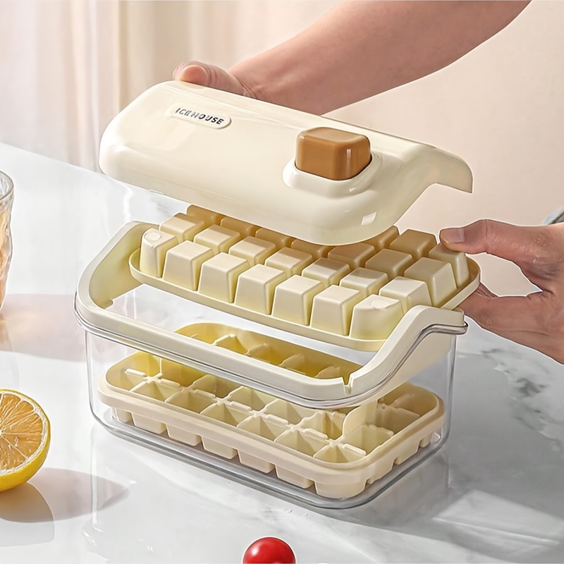 1pc Press-Type   Tray with Lid, Double-Layer Homemade Ice Maker Box, Kitchen Essentials, Beverage Tools,  , Stackable Ice Molds, Leakproof Lid, Durable Plastic,   Mold, Home Bartenders, Beverage Lovers