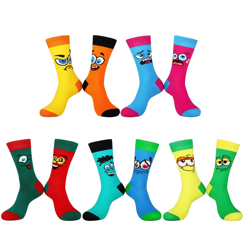 5-pack Cartoon Cute Mid-tube Socks, Knitted Ab Style Couple Socks