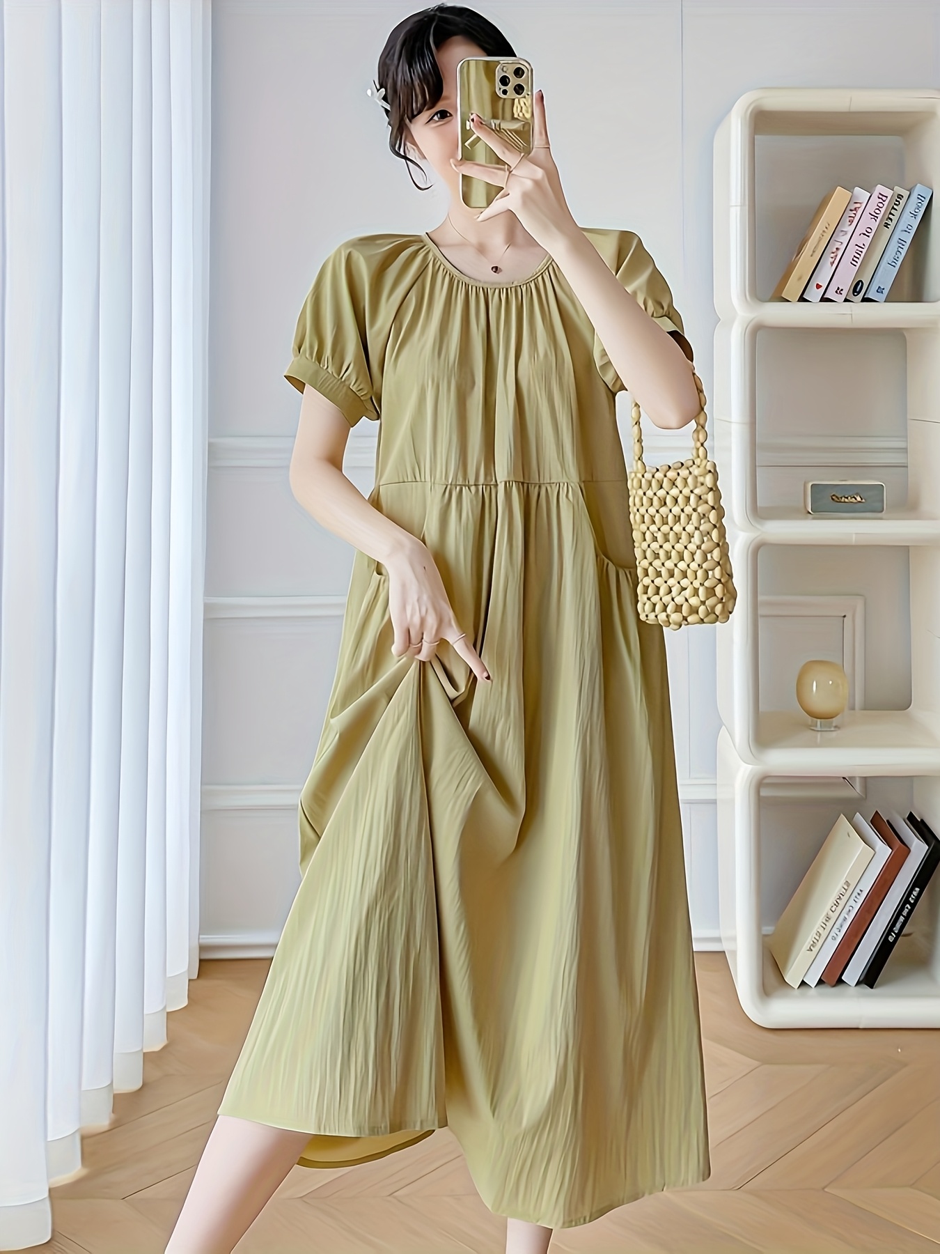 maternity dress summer elegant loose fit midi dress pockets - Temu Malaysia