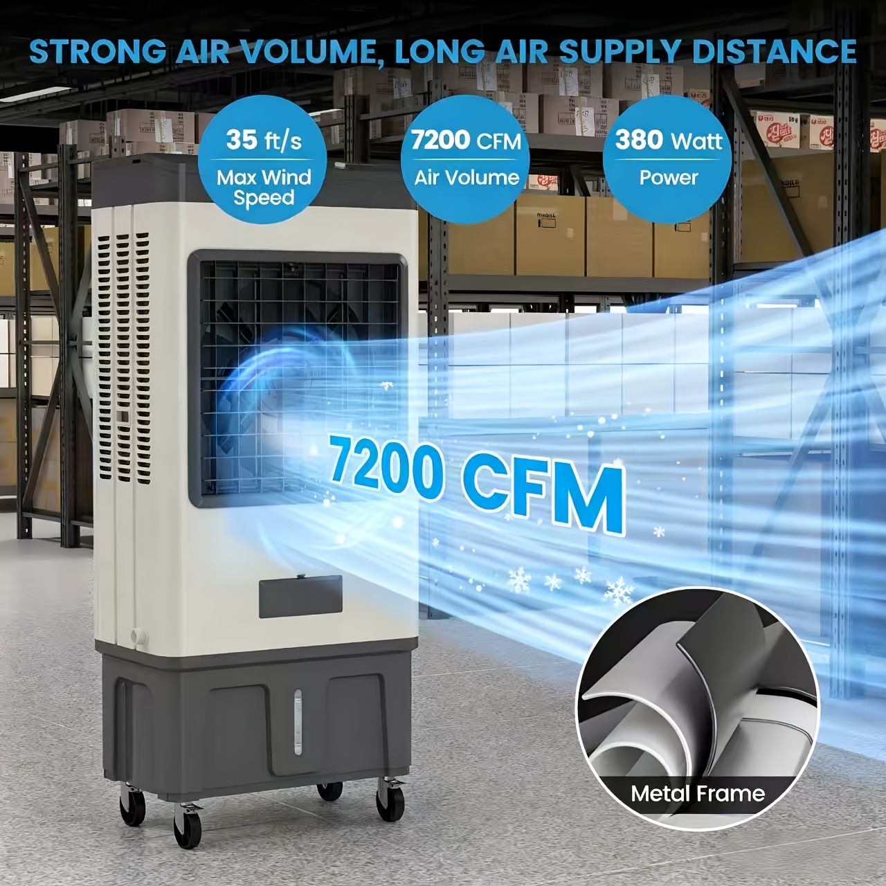 7200cfm portable swamp cooler 23 gallon large tank evaporative air cooler with 3   120 wide   8 ice packs outdoor cooling fan for patio garage yard warehouse factory