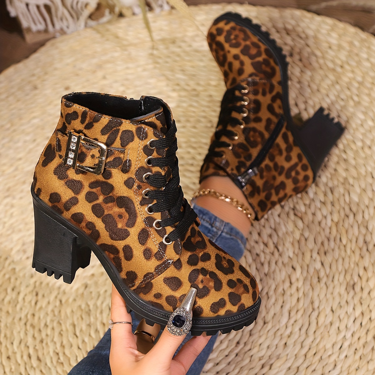 Boots Outfit Botines Animal Print Women's Leather Cowboy Ankle