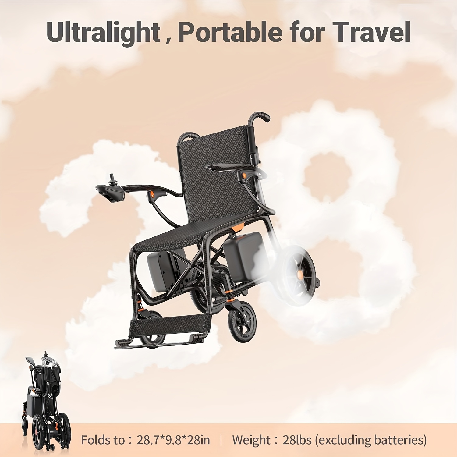 no assembly electric wheelchair 28lbs ultralight foldable 100 carbon fiber with dual lithium batteries for adults   range all terrain   airline regulations Product details 2
