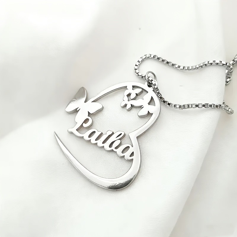 Personalized Butterfly Heart Name Necklace, 18K Gold Plated