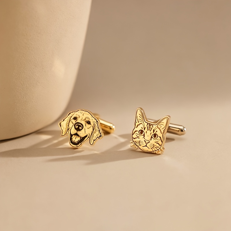 TEMU 1 Pair Of Custom Personalized Pet Portrait Cufflinks, Engraved, Custom Portrait Stainless Steel Cufflinks, Trendy Additions, High-end Easy