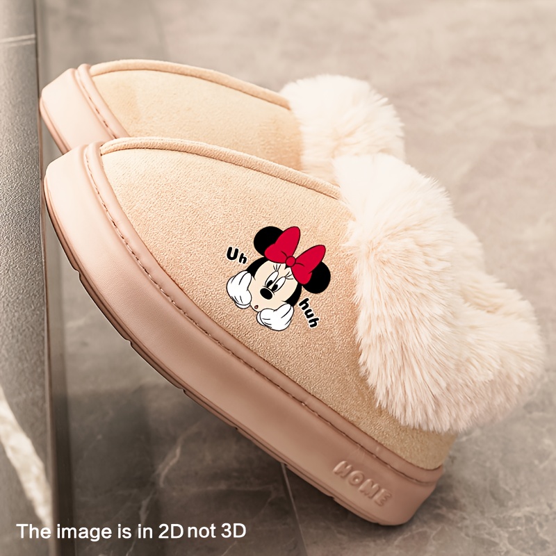 Disney Unisex Winter Fleece-Lined Slippers - Ultra Plush Anti-Slip EVA Sole Fashion House Shoes (2D Polka Dot Bow Print) Birthday/Christmas/Halloween