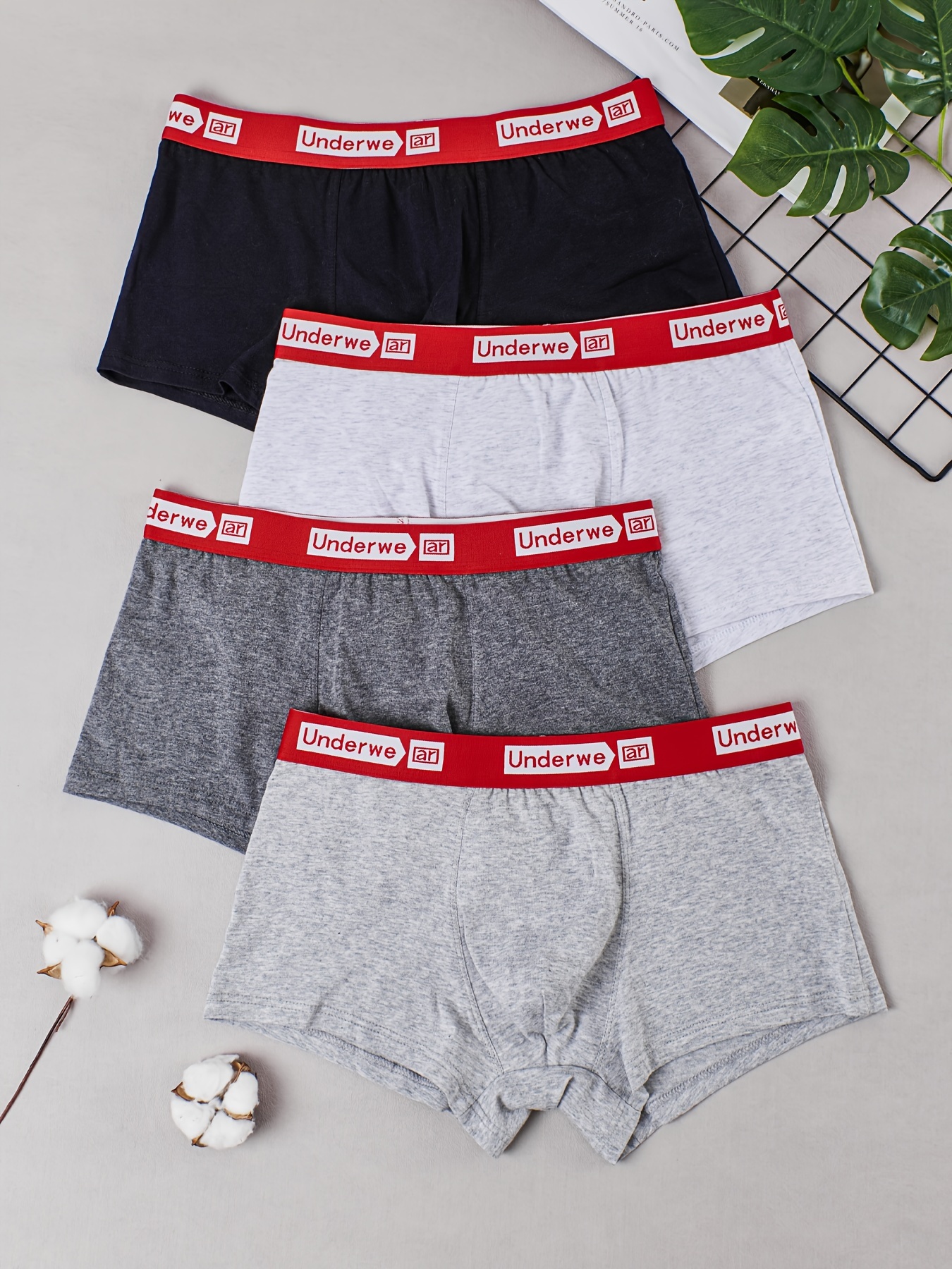 4pcs Men's Fashion Letters Print Breathable Comfy Boxer Briefs, Thin Ice  Silk Cool Quick Drying Boxer Trunks, Men's Underwear