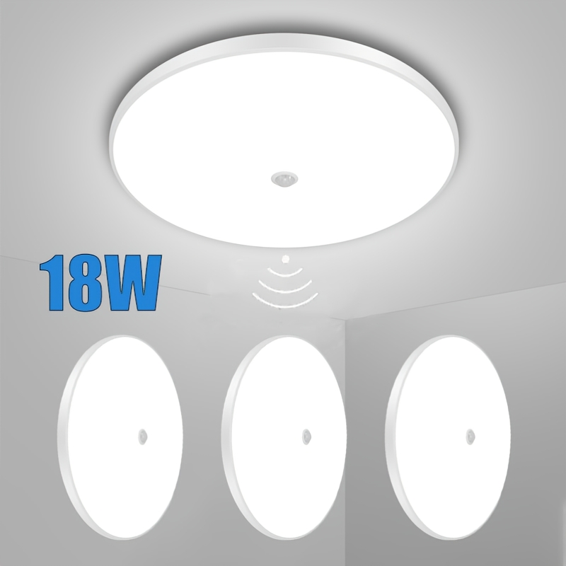 3pcs 18w Induction Ceiling Light, Human Sensor Lighting, Motion Activated, Home Terrace & Hallway Use, Suitable For Stairs, Bathroom, Porch, Etc.