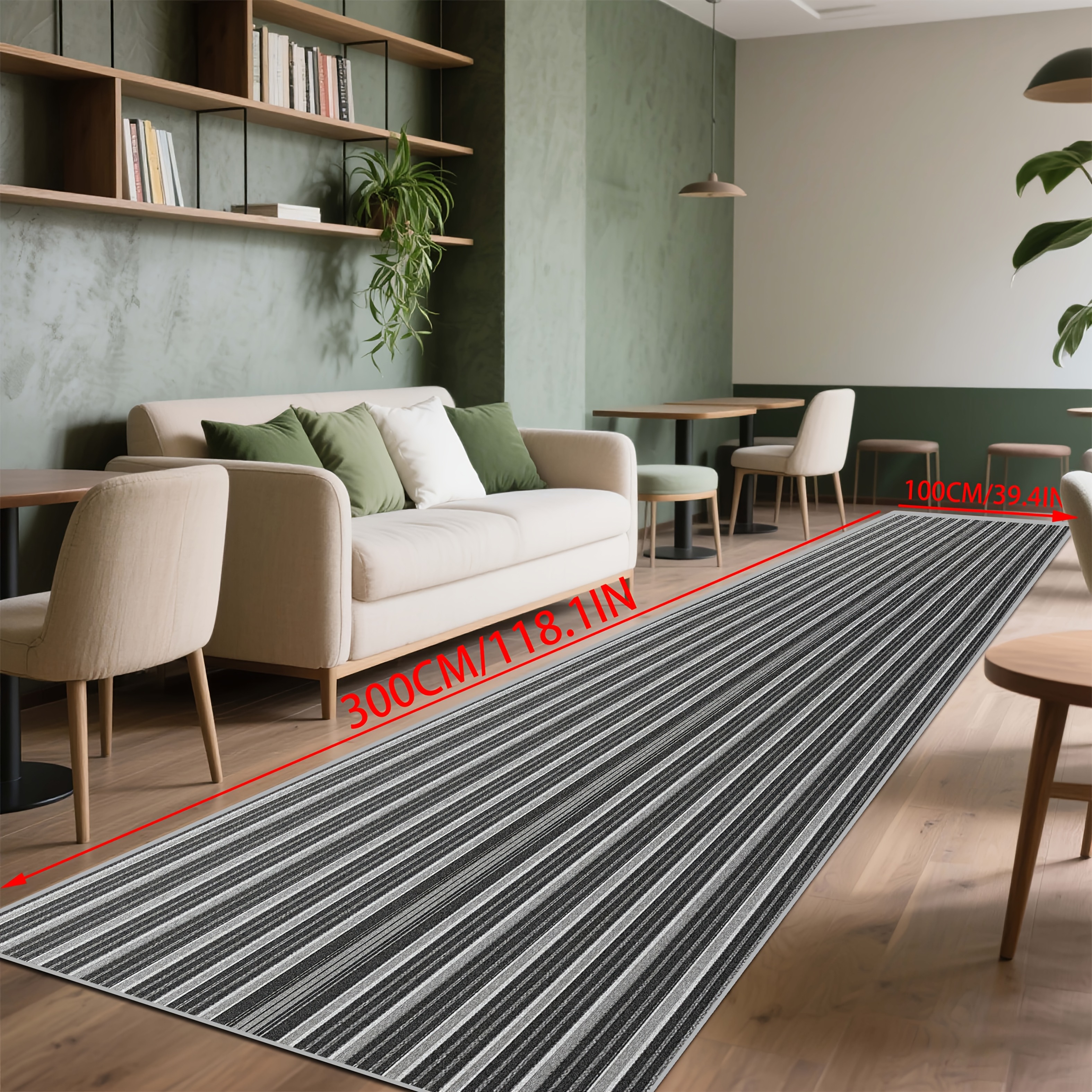 TEMU Golden Diamond 1pc, Modern Light Luxury Geometric Black And White Striped Shopping Mall Area Decorative Anti-slip Long Strip Mat, Stylish Living