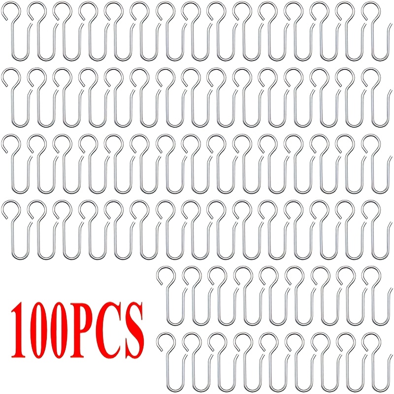 TEMU Pack Of 100 Heavy-duty Silvery Metal Curtain Hooks, Compatible With Curtain Rings, Door Curtains, And Shower Curtains, Featuring Reinforced