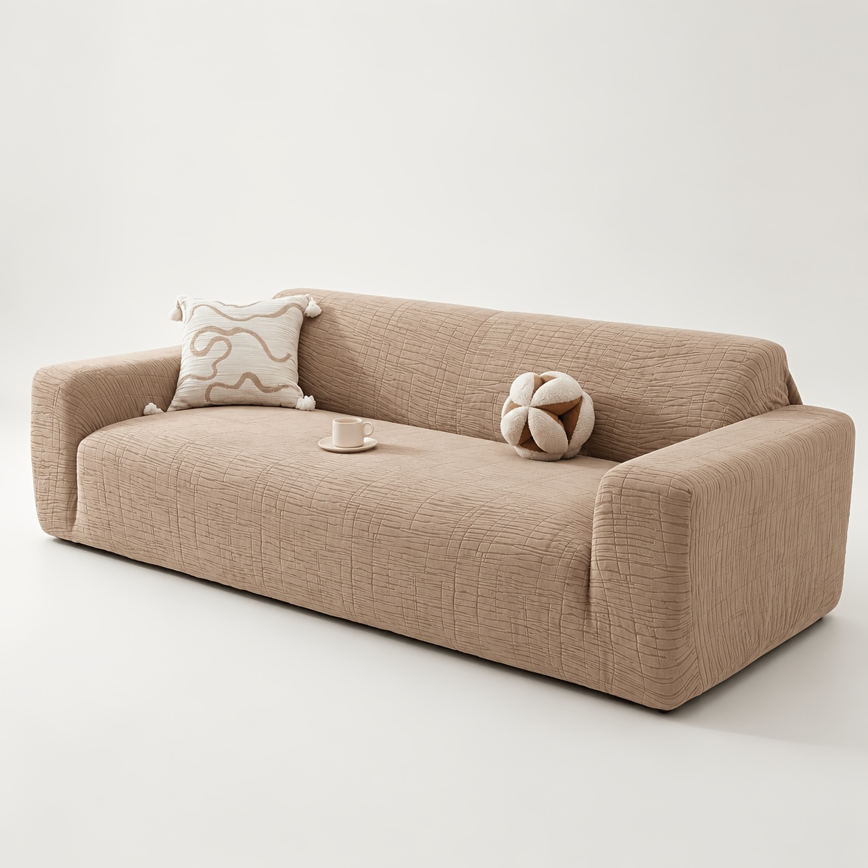 TEMU 1 Housse de Canapé Extensible Jacquard à Géométriques, Housse de Canapé Élastique Intégrale pour Canapé Surdimensionné, Protège-Meuble Texturé