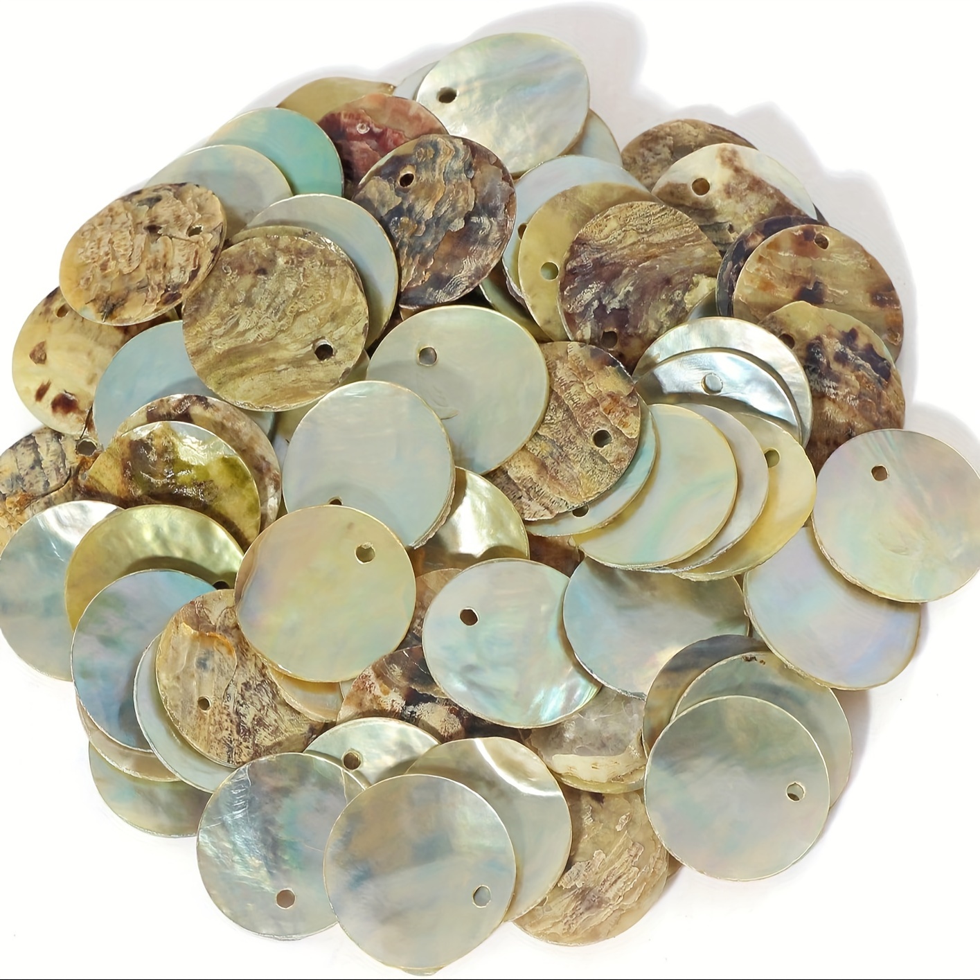 50pcs Mussel Flat Artificial Shell Beads With Hole, Round Coin Charm Beads & Bead Assortments For Jewelry Making And Home Decoration