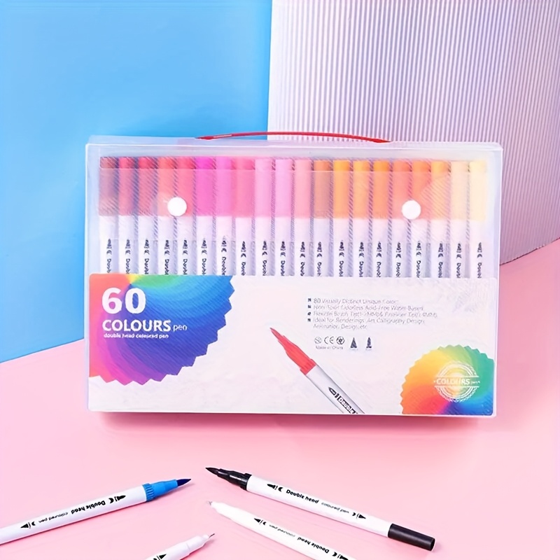 TEMU 60/ 80 Color Watercolor Pens, Drawing Brush Tools, Sketching, Painting, , Washed With Water. Double-headed Soft-tip Brush, Water-soluble