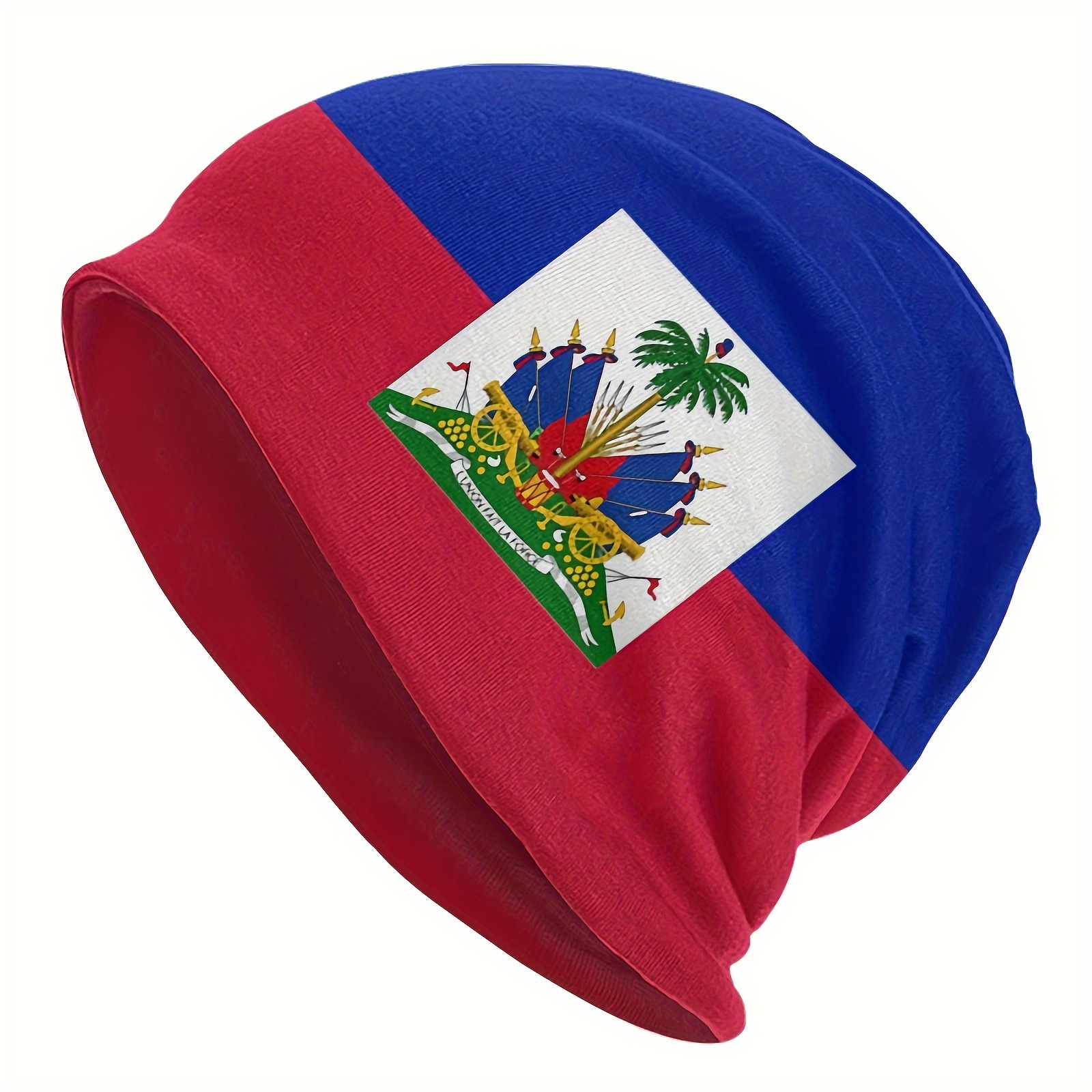 

1pc Unisex Funky Haiti Republic Flag Beanie Hat, With National Emblem, Stretchable Patriotic Knit Brimless Cap, For Outdoor Sports, Ideal Choice For Gifts