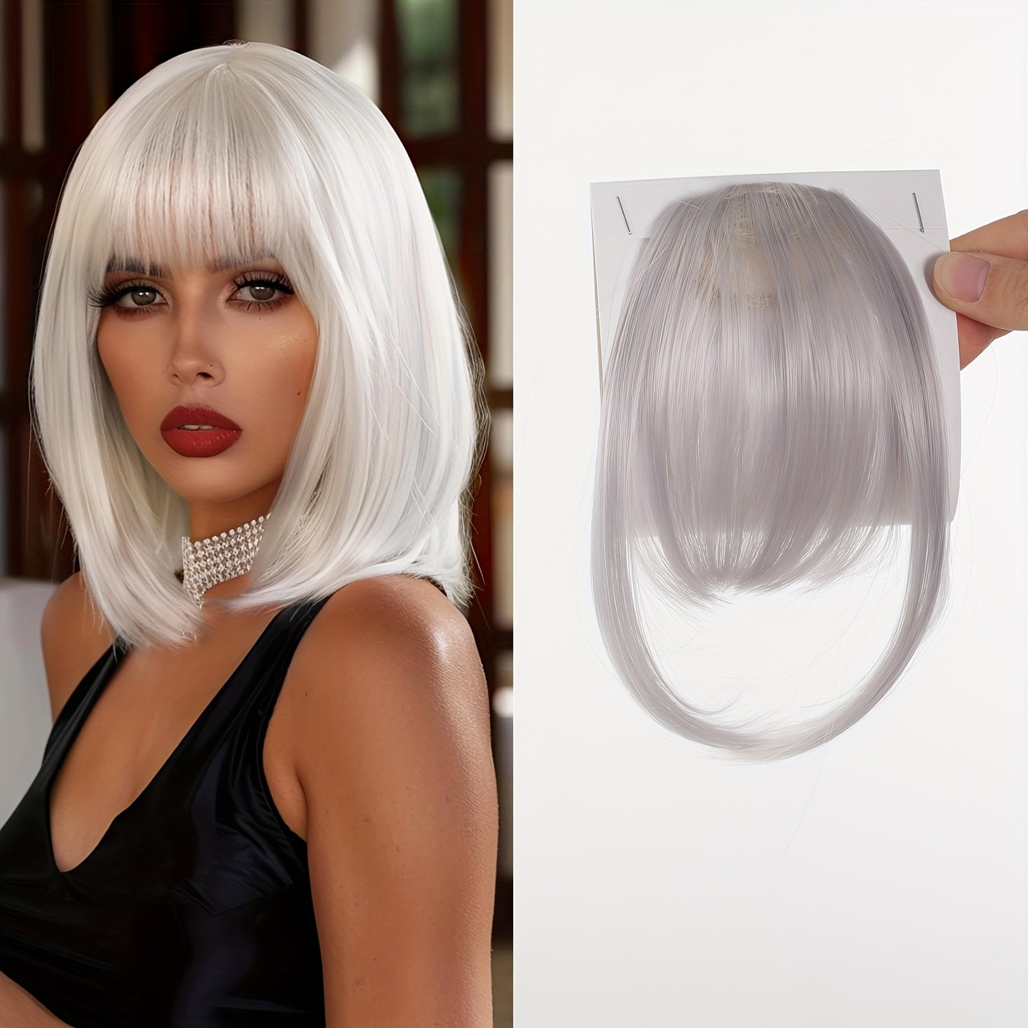 womens straight synthetic clip in hair bangs extension natural looking air fringe hairpiece invisible clip hair   7 5g basics style details 1