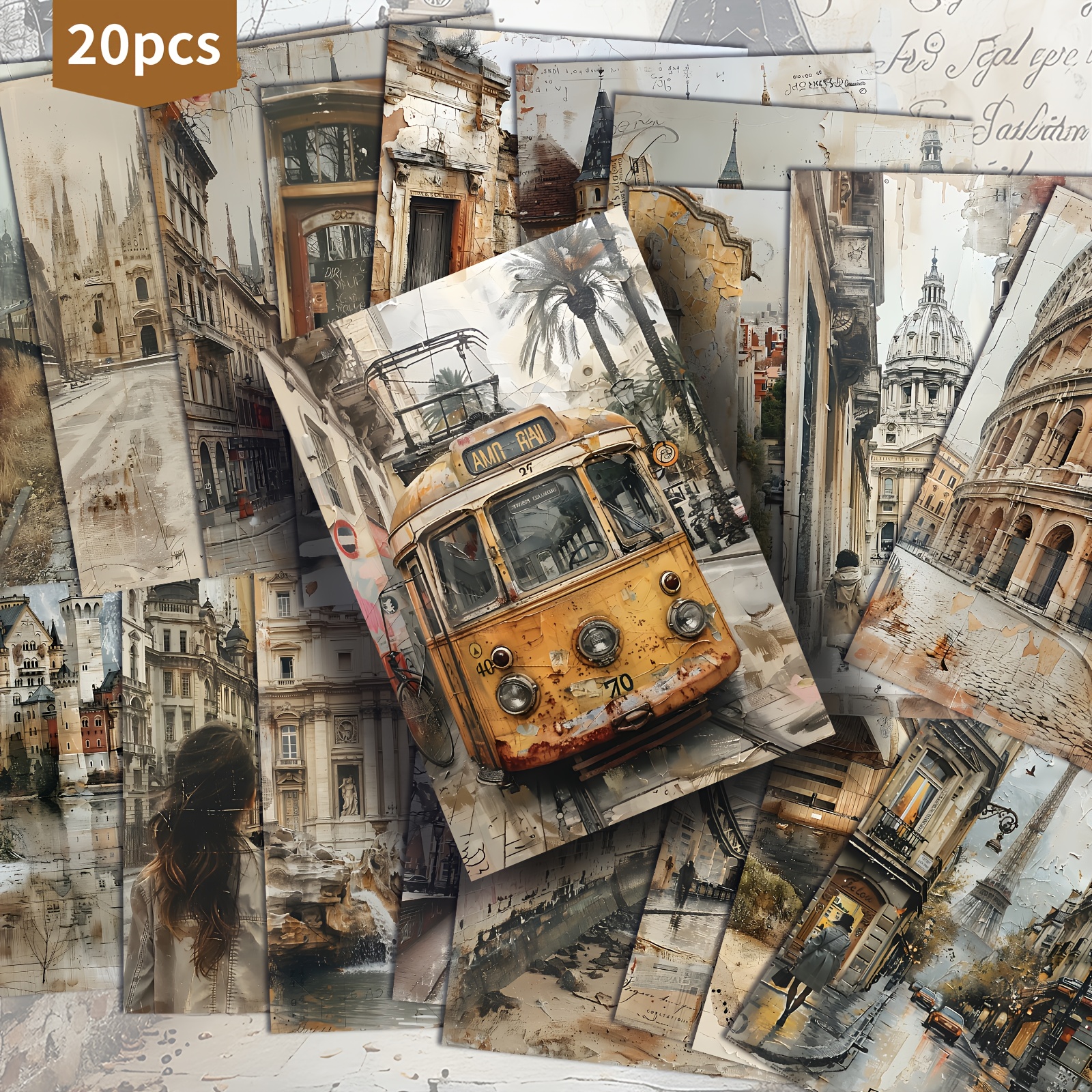 TEMU 20 Pack Of Buildings Paper Postcards - 4x6 Inches Junk Journal Paper, Classic Pinup Illustrations, Collectible Decorative Painting Cards For