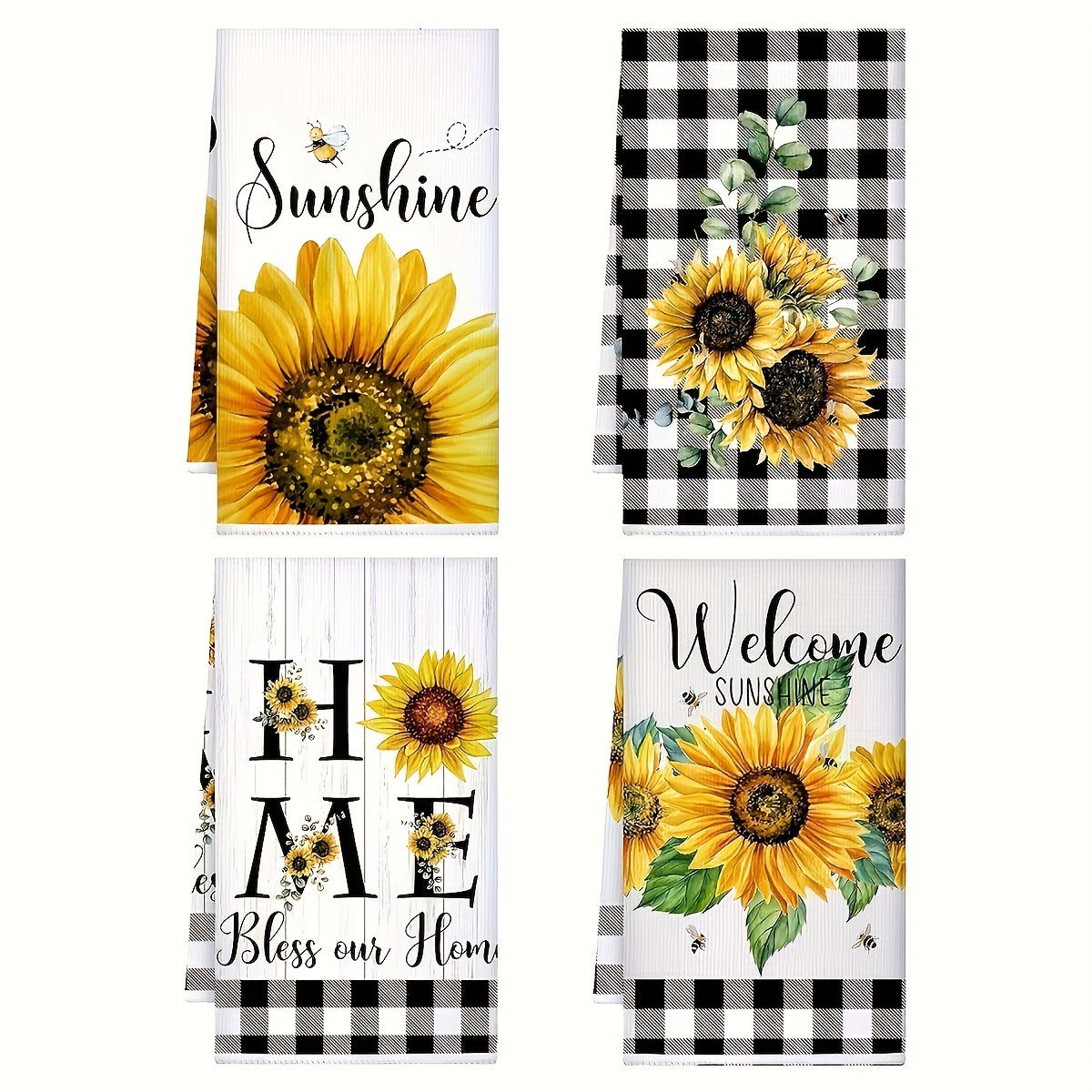 

versatile Use" Sunflower Print Microfiber Kitchen Towels 2/4-piece - Ultra Soft, Quick-dry & Super Absorbent Dish Cloths For Home Cleaning