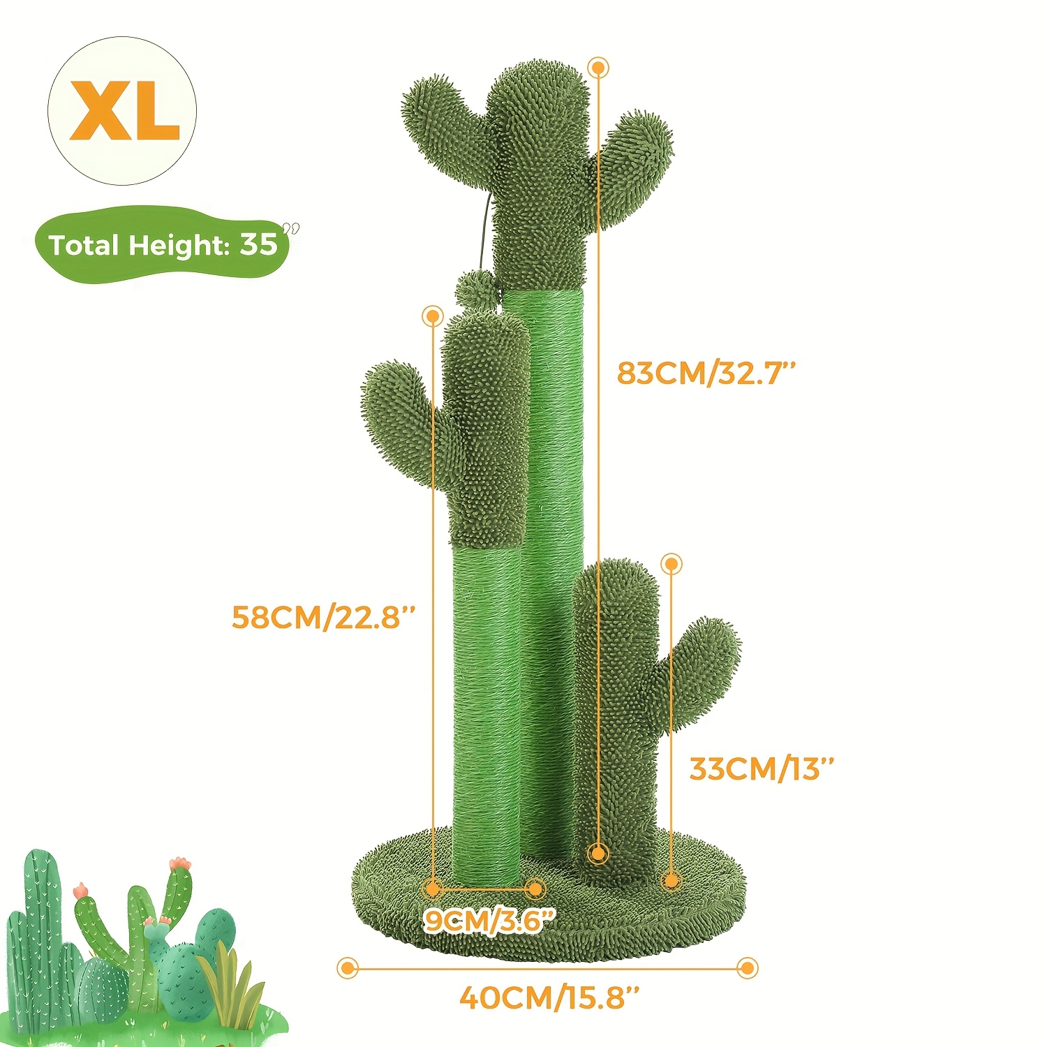 E-shop Road Cactus Katzenkratzbaum - Sisal & Ball | 2 Farben (Grün/Braun) | 3 Größen