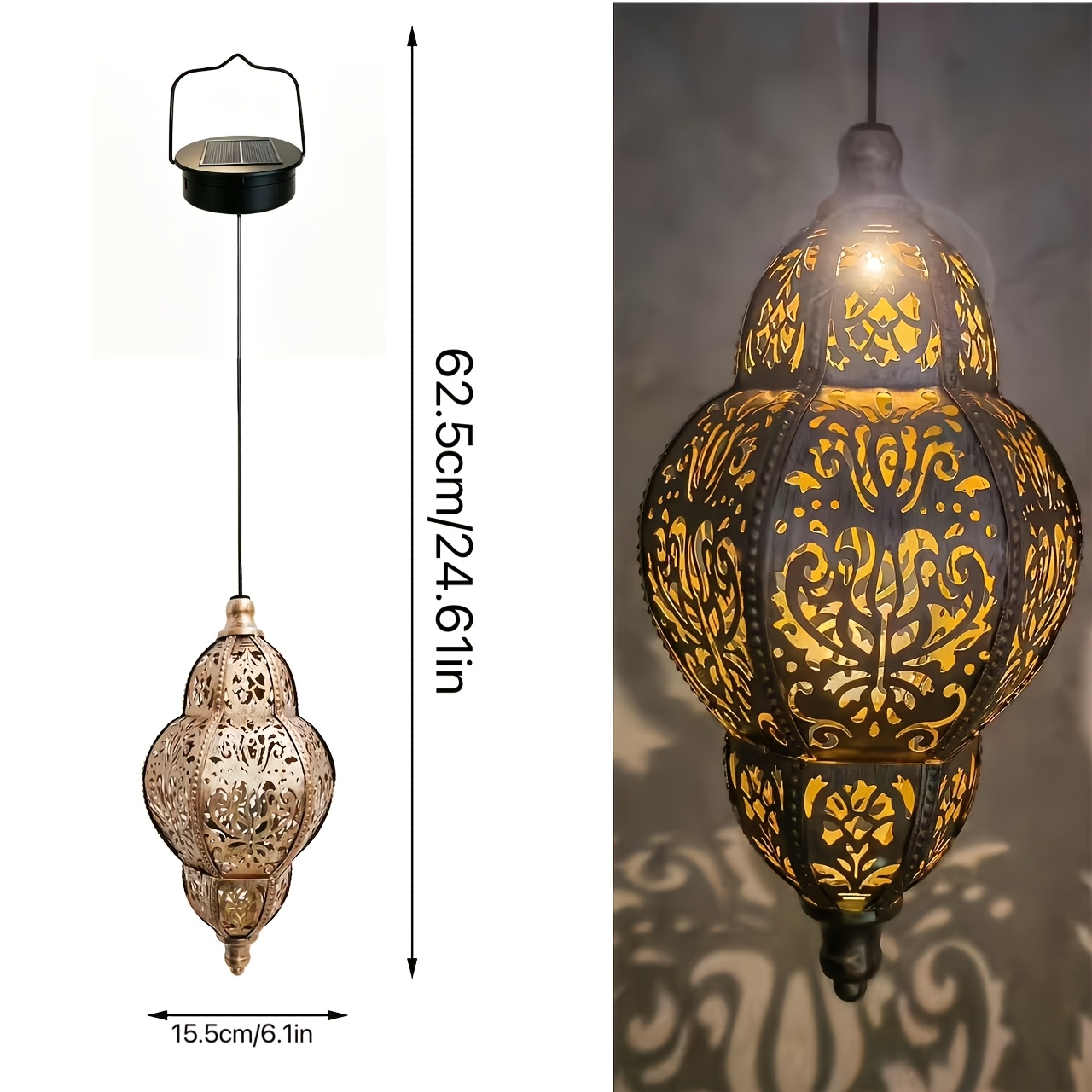 TEMU 1 CONFEZIONE Lampada a sospensione solare da esterno, Lampada a sospensione con barocca 3200K, Accensione/spegnimento automatico Decorazione da