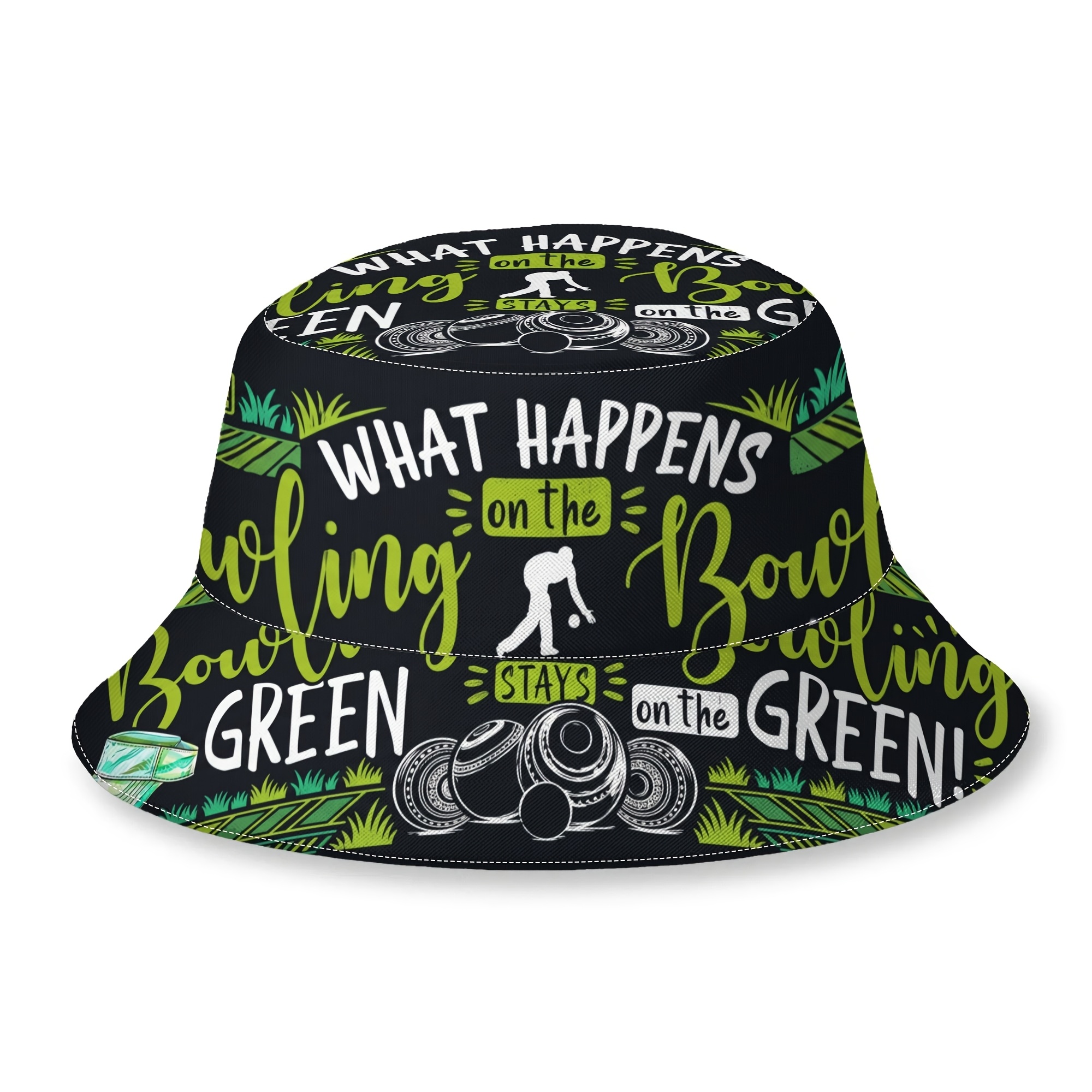 TEMU 1pc Bucket Hat Men Women's Thin Hat Vintage Lawn Bowls Pattern 2d Flat Printing Summer Hip Hop Bucket Hat