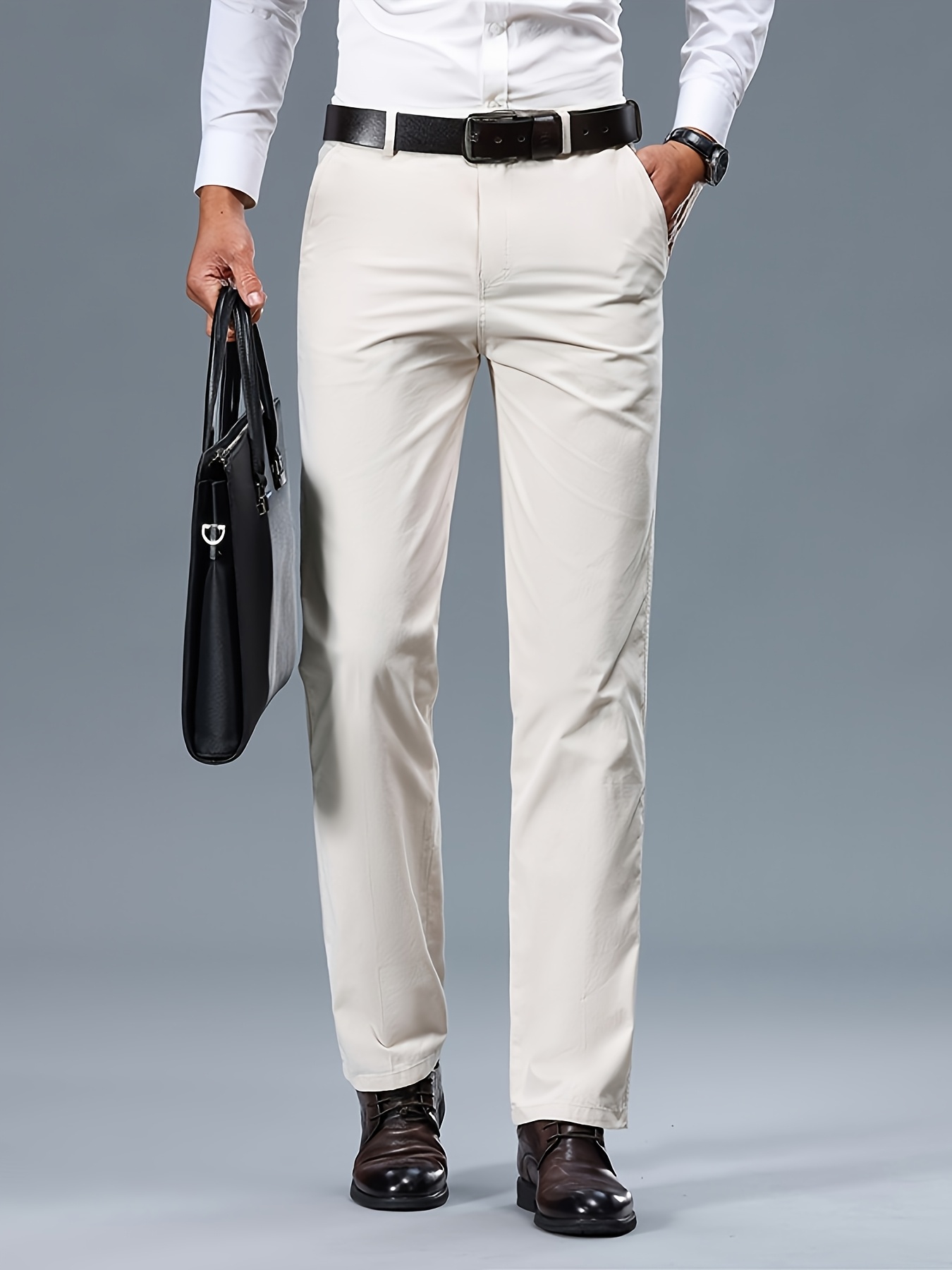 Men's Light Business Cotton Dress Pants - Straight Leg, Olive Green, 100% Cotton, Perfect for Office or Casual Outings