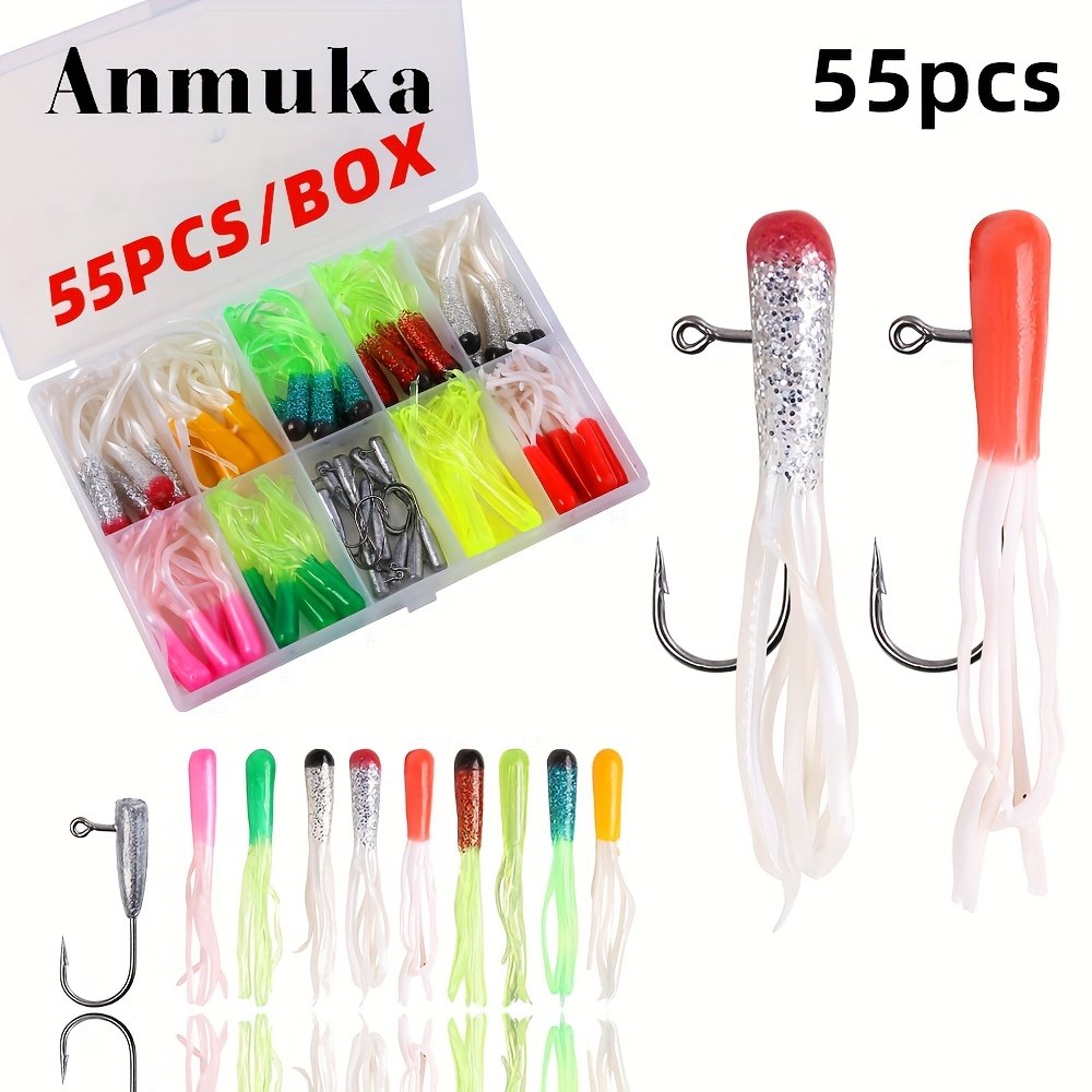 55pcs Small Squid Soft Bait Lure Set, Minnow Tube * Bait with Lead Head Hooks for * Long Casting * Lures for * and * Fish 55pcs Small Squid Soft Bait Lure Set, Minnow Tube * Bait with Lead Head Hooks for * Long Casting * Lures for * and * Fish