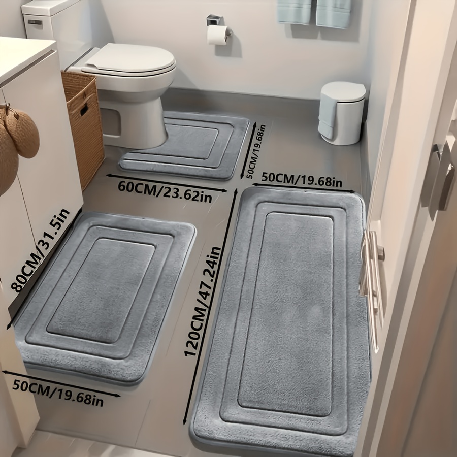 TEMU [sponge Density 25d] 3pcs/super Absorbent Bath Mats, Non-slip Bathroom Rugs, And Comfortable Premium Bath Carpets, For Bathtub, Shower, Room