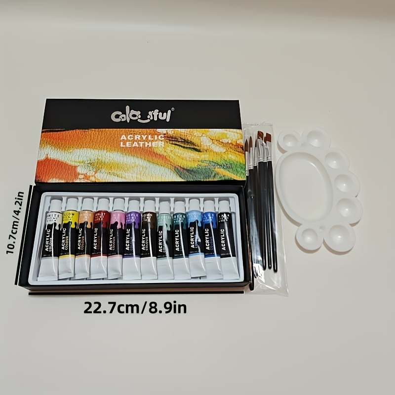 TEMU 12-color Leather Pigment Set, Which Includes 12-color Pigments And 6 Brushes And 1 Palette. The Bright And Easy To Color, Is Suitable For Small
