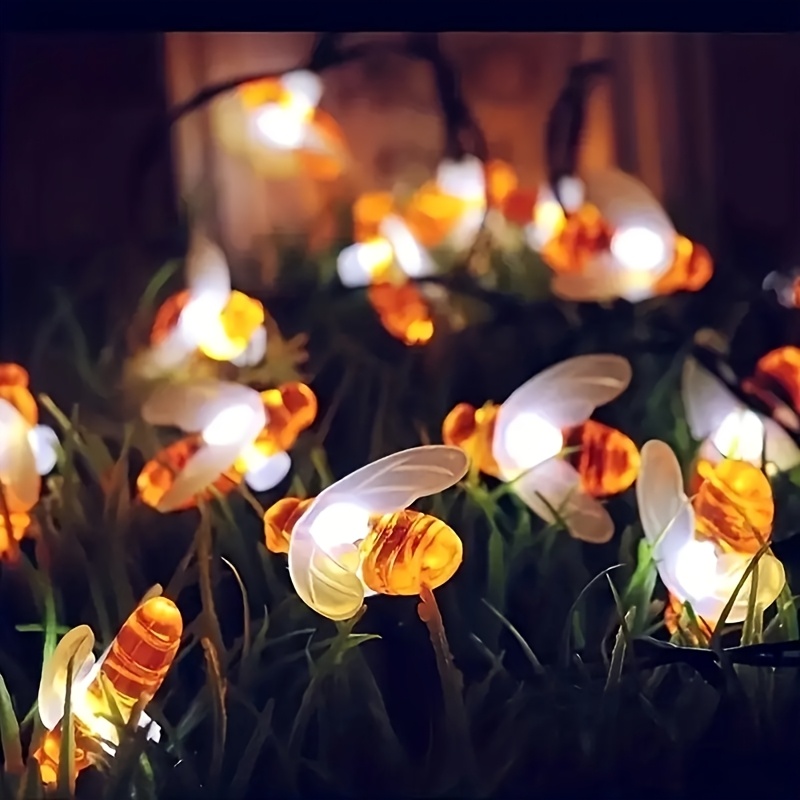 Guirnalda de luces LED con forma de abeja de plástico, estilo pastoril cálido y acogedor, decoración para fiestas y festivales, uso en interiores como dormitorio y exteriores como balcón, no incluye soporte ni bombilla