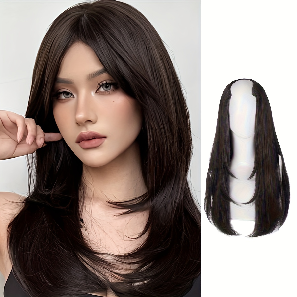 FOR Women's V-Shaped Long Hair Extension Synthetic Wig Layered Hair  Extension Hair Pad Fluffy Top Increase Hair Volume