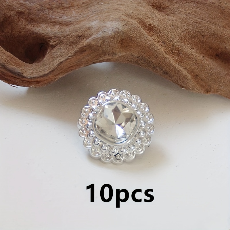 TEMU 10pcs Of Fashionable, Versatile, Exquisite Lace-trimmed Irregular Square Crystal Rhinestone-embellished Buttons, Suitable For Cardigans,