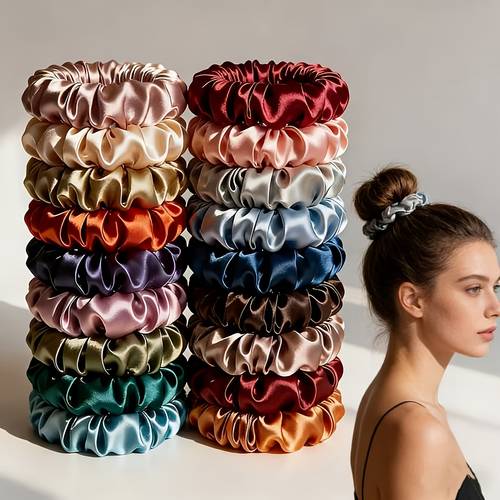 22pcs set of random color simple satin fabric small hair ties elegant and versatile high ponytail holders for hairstyles