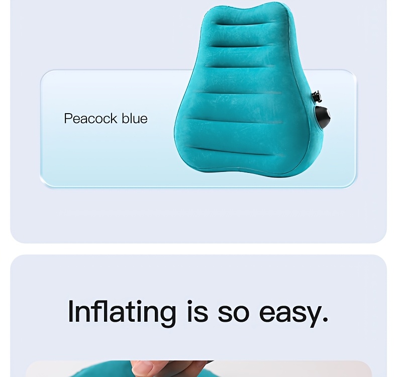 teal inflatable lumbar support pillow ergonomic   with pressure relief design for long distance flights high speed trains office use washable synthetic fiber   season   flight   accessory   design inflatable travel pillow Product details 22