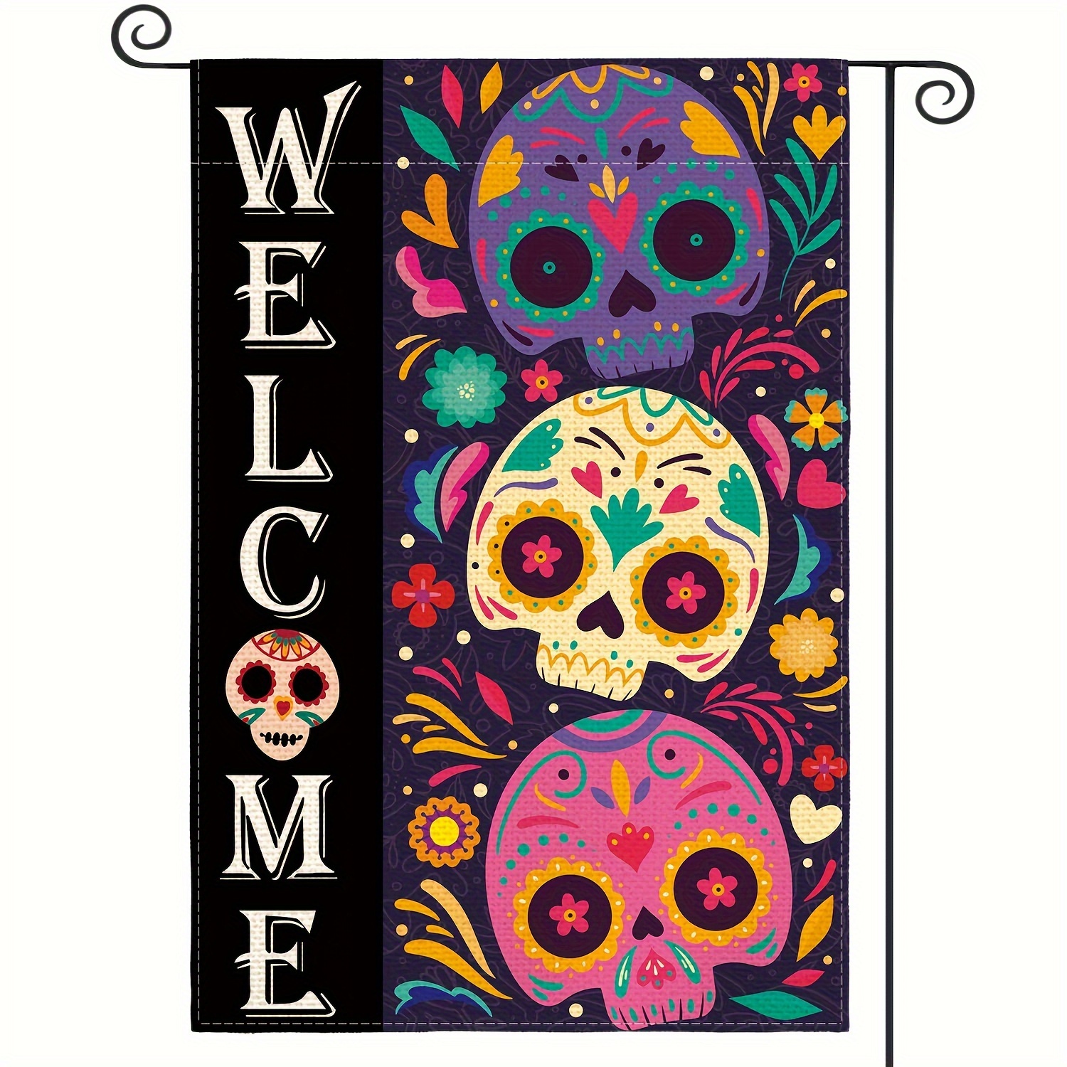 

1pc, Day Of The Flag Dia De Los Muertos 12x18 Inch Double Sided, Sugar Welcome Party Yard Outdoor Decorative Flag