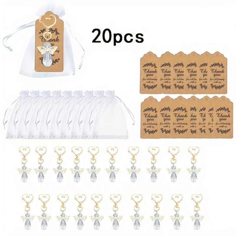 Image of Gift For Her/him 20 Sets Of Keychains, Charms, Wing Pendants With Thank You Tags, Organza Drawstring Bags, Guest Return Gifts, Wedding Shower, Girls' Baptism Gifts