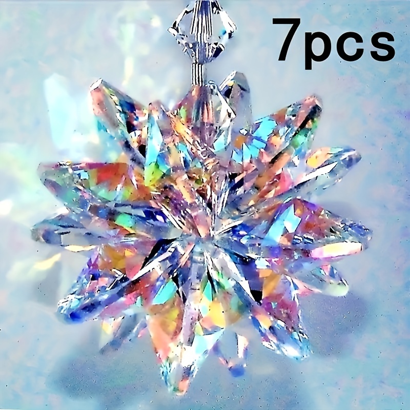 

7pcs Set Of Sparkling Crystal - Glass Starburst Decorations, 5.91" - Ideal For Christmas, Home, Decor