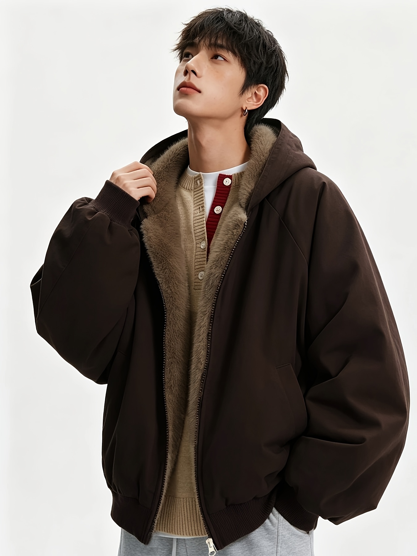 Men's Reversible Zip-Up Hooded Thick Jacket