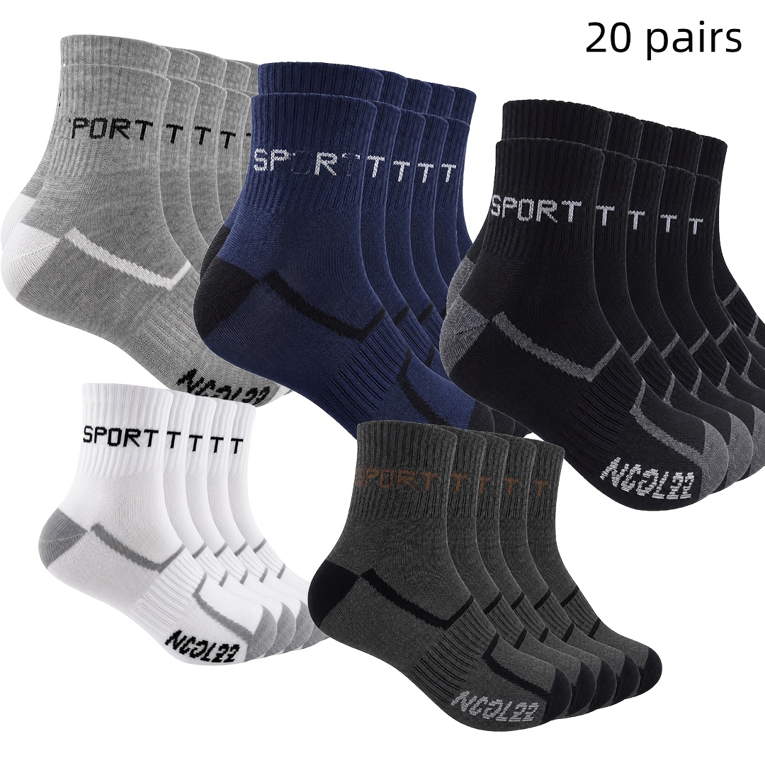 Image of 20 Pairs Of Men's Socks, Bulk, Warm, Moisture-wicking, Sports Ankle Socks, Men's, Unisex