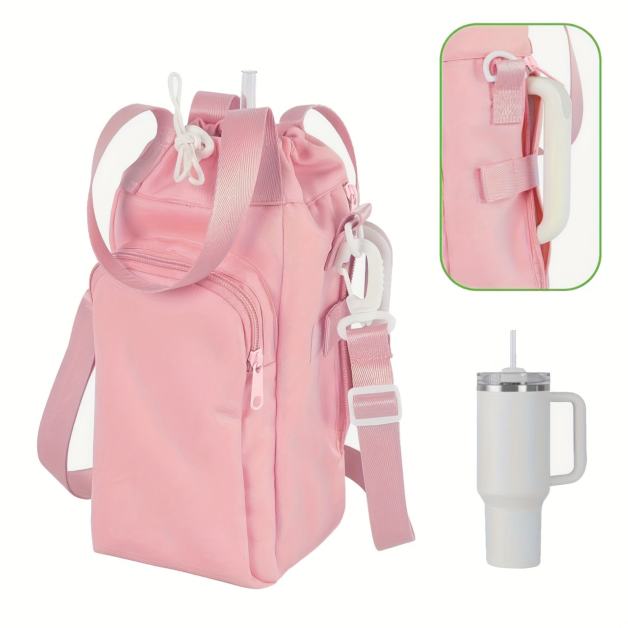 

Pink Polyester Backpack With 320z/400z Water Bottle Holder, Insulated Storage, Phone Pocket, Adjustable Strap - Universal Fit For Outdoor Camping, Walking, Hiking