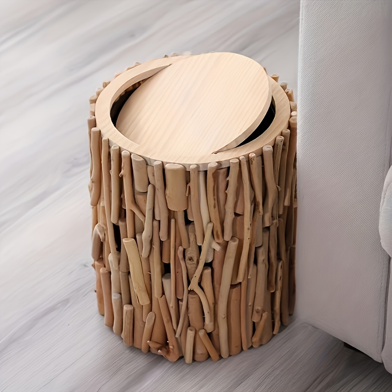 [Stay Slow Life] Purely Handmade Nordic Style Ins Popular Trash Can, Solid Wood Household Living Room Japanese Style Easy Bedroom Office Creative High Paper Basket, Creative Trash Can, Exquisite Workmanship, Very Beautiful, Really Beautiful
