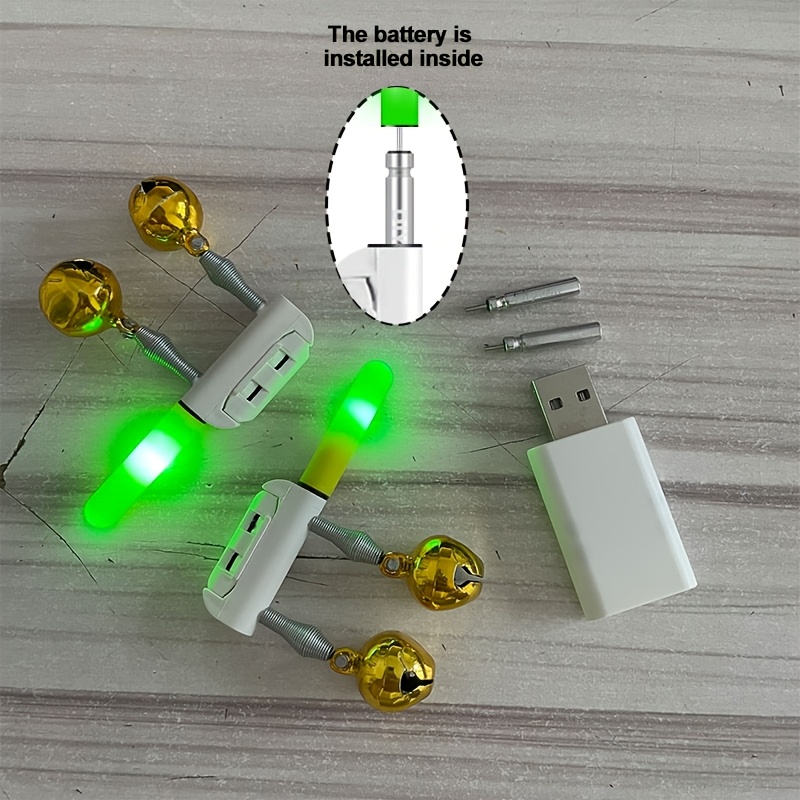 TEMU Kit de pêche 5 pièces (2 piles, 2 indicateurs de de poisson à changement de couleur et 1 chargeur) avec chargeur de batterie , rechargeable, de