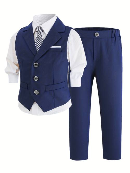 boys gentlemens suit set vest pants tie childrens wedding birthday party stage performance