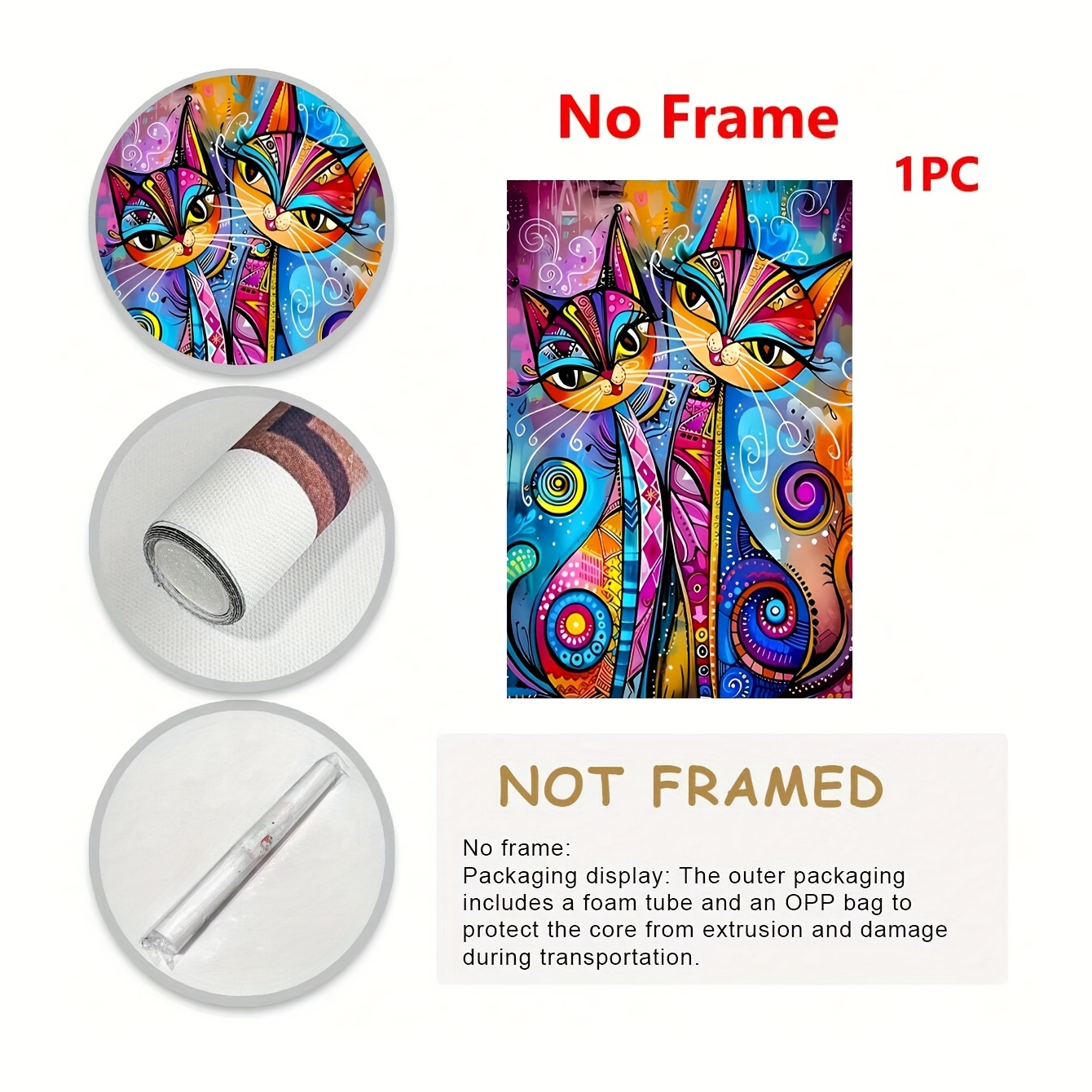 TEMU 2d Flat, 2d Flat, 2d Flat - Frameless - 1pc Colorful Abstract Cat Canvas Art Print Posters, Modern Decor Painting, Suitable For Living Room,
