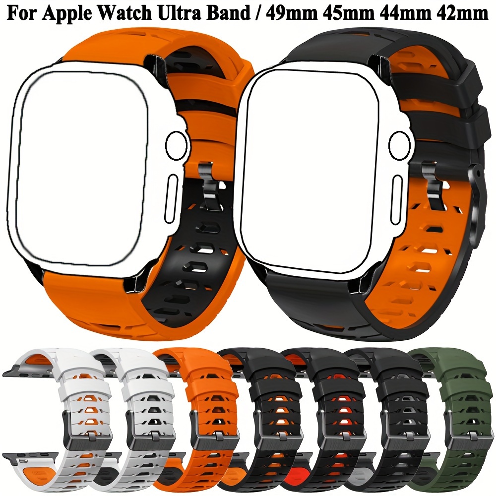 

Bracelet en silicone respirant pour Apple Watch / 49mm 45mm 44mm 42mm - Fermoir à bouton-poussoir - Pas de batterie incluse