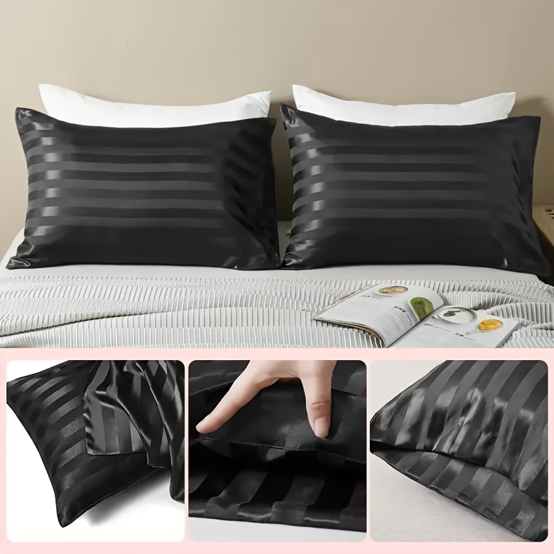 набор из 2 мягких полосатых сатиновых наволочек, гладкое застежка- , предотвращают ломкость волос, устойчивы к складкам, машинная стирка, подходят для домашнего использования,   подарок на   и   Детали 1