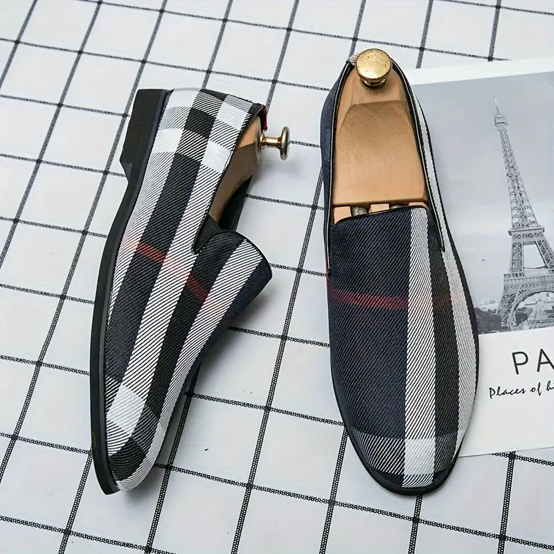 mens casual striped loafer shoes fashionable slip on with round toe low profile pu leather ideal for daily and unisex adult details 1