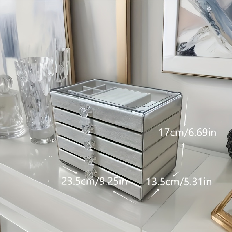 stylish 5 tier velvet jewelry case with knobs glossy acrylic desk organizer   space for jewelry cosmetics trinkets ideal present for ladies   ornamental storage solution Product details 4